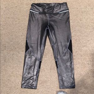 Alala Pants - Alala Metallic Silver with Mesh Cropped Leggings Alala Pants - Alala Metallic Silver with Mesh Cropped Leggings